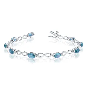 10K White Gold Oval Blue Topaz Stones And Diamonds Infinity Tennis Bracelet, 7"