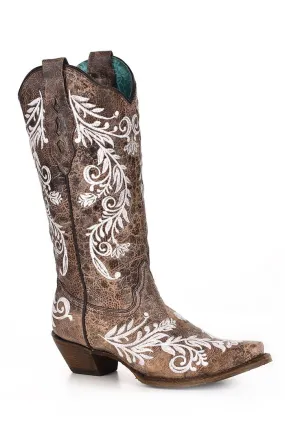 A3753 - Corral brown western cowgirl leather glowing boots for women