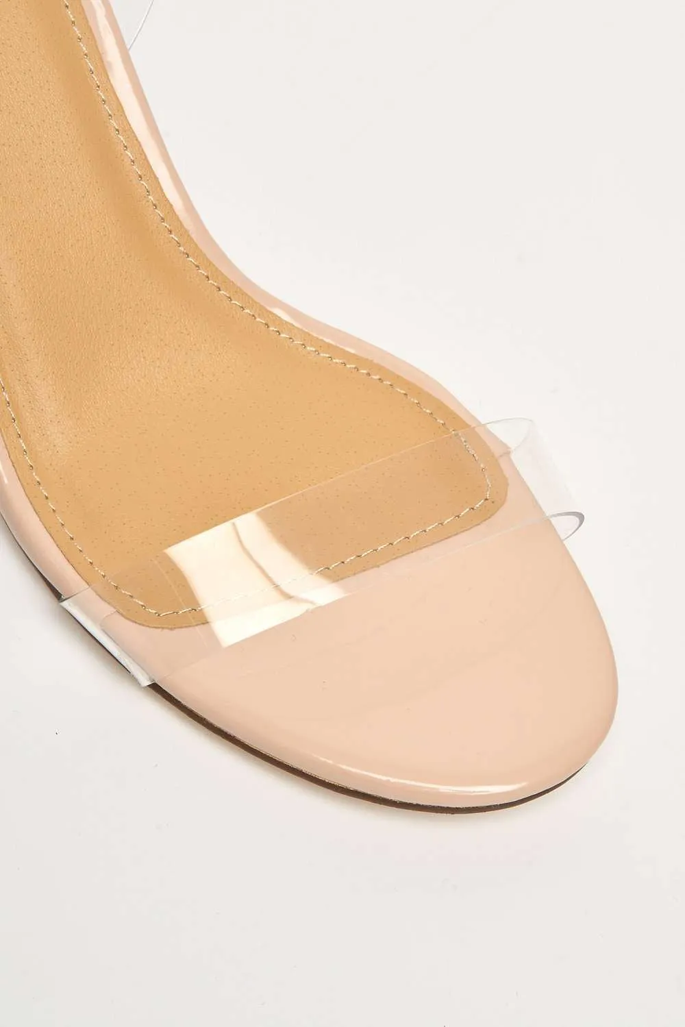 Acacia Perspex Band & Anklestrap Block Heel Sandal in Nude Patent