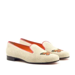 Ambrogio Bespoke Custom Women's Custom Made Shoes Ice Grossgrain / Linen Rose Loafers (AMBW1056)