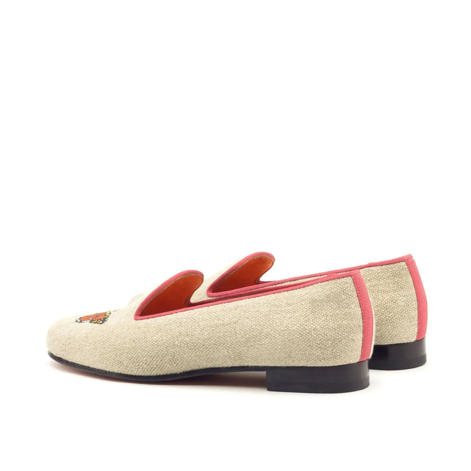 Ambrogio Bespoke Custom Women's Custom Made Shoes Ice Grossgrain / Linen Rose Loafers (AMBW1056)