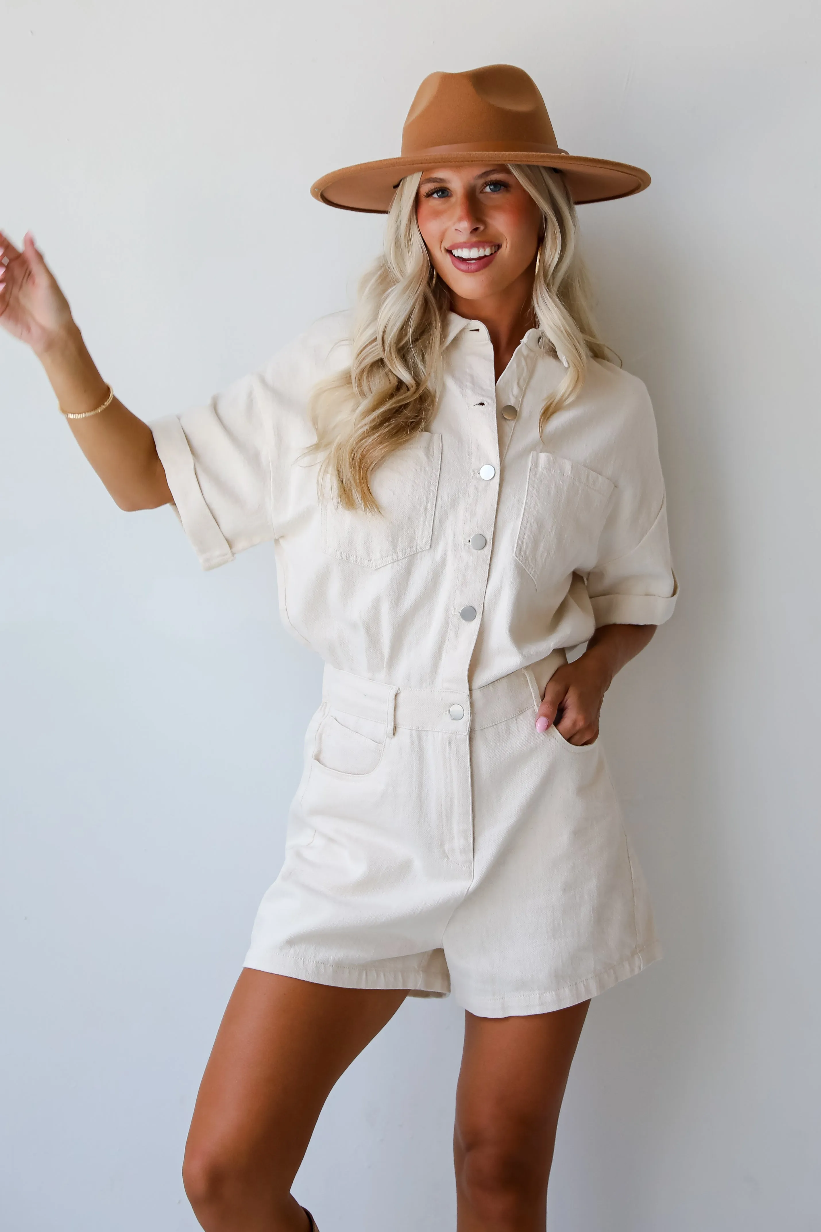 Appealing Perfection Ivory Denim Romper