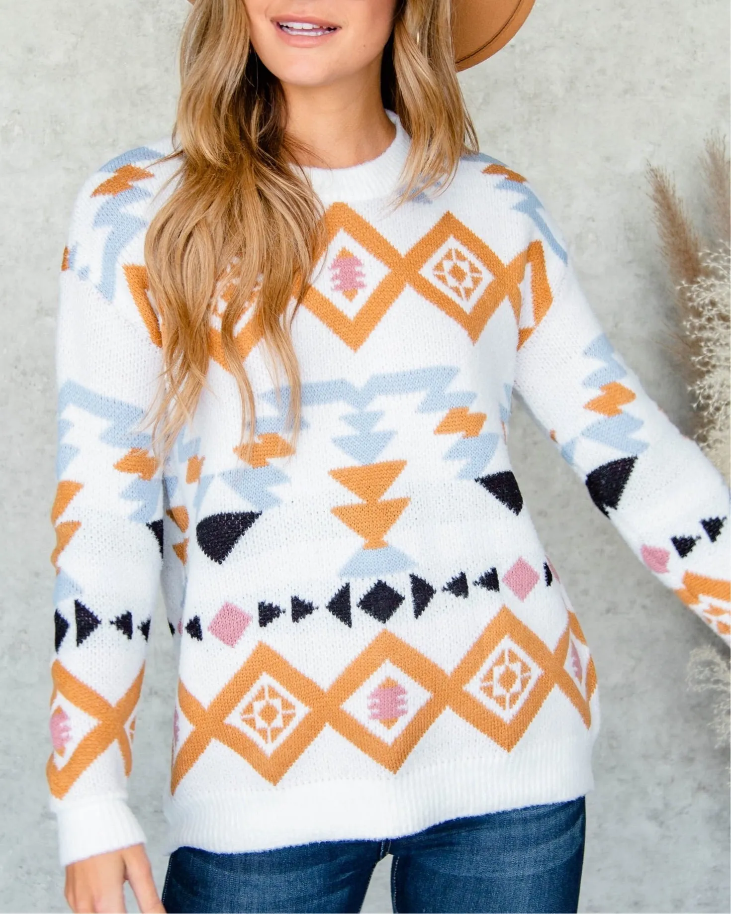 Audrey Aztec Sweater - White