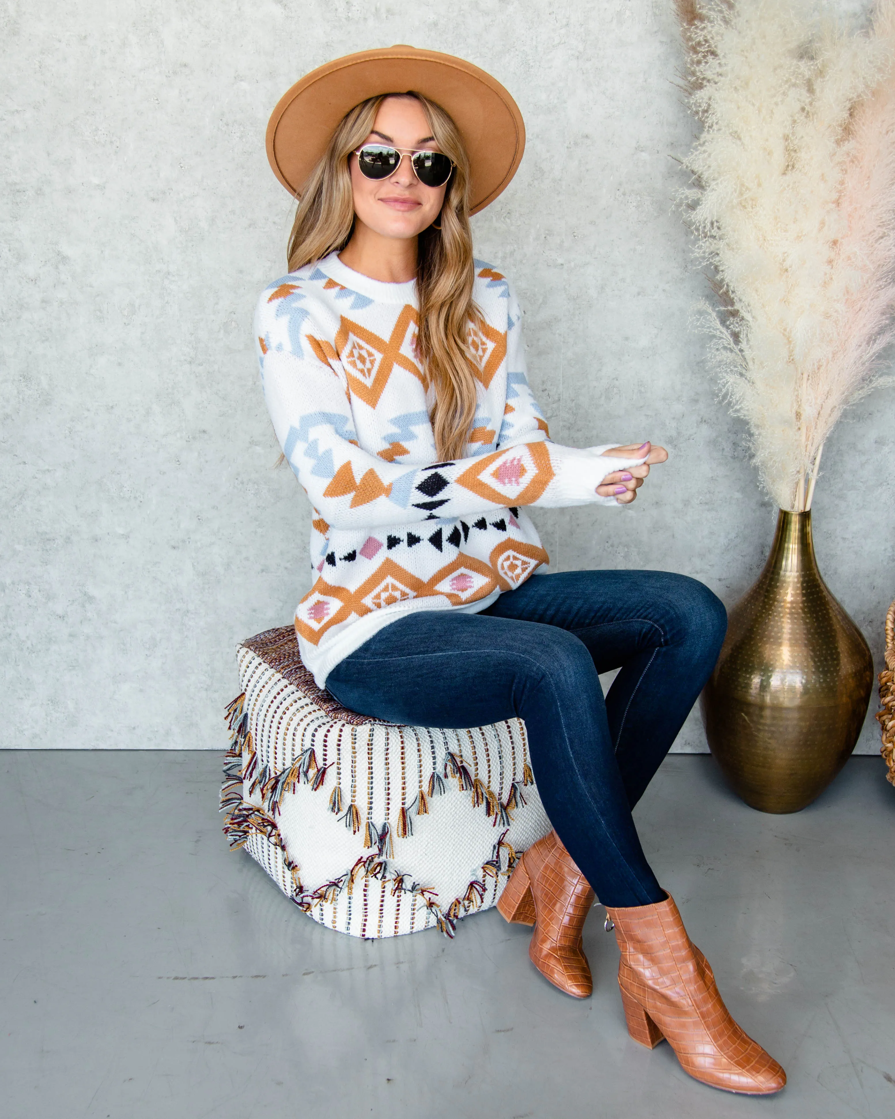 Audrey Aztec Sweater - White