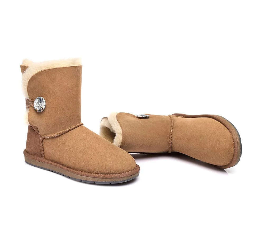 Australian Genuine Sheepskin Short Crystal Button Boots