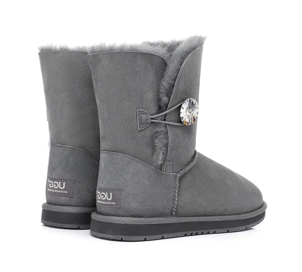 Australian Genuine Sheepskin Short Crystal Button Boots