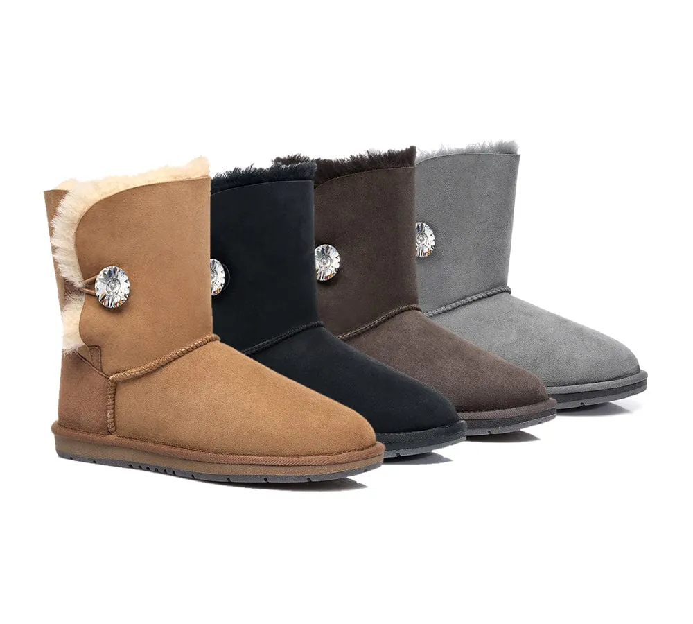 Australian Genuine Sheepskin Short Crystal Button Boots