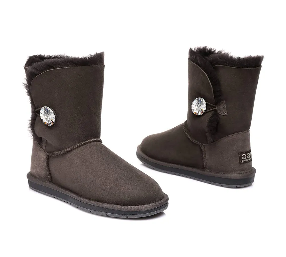 Australian Genuine Sheepskin Short Crystal Button Boots