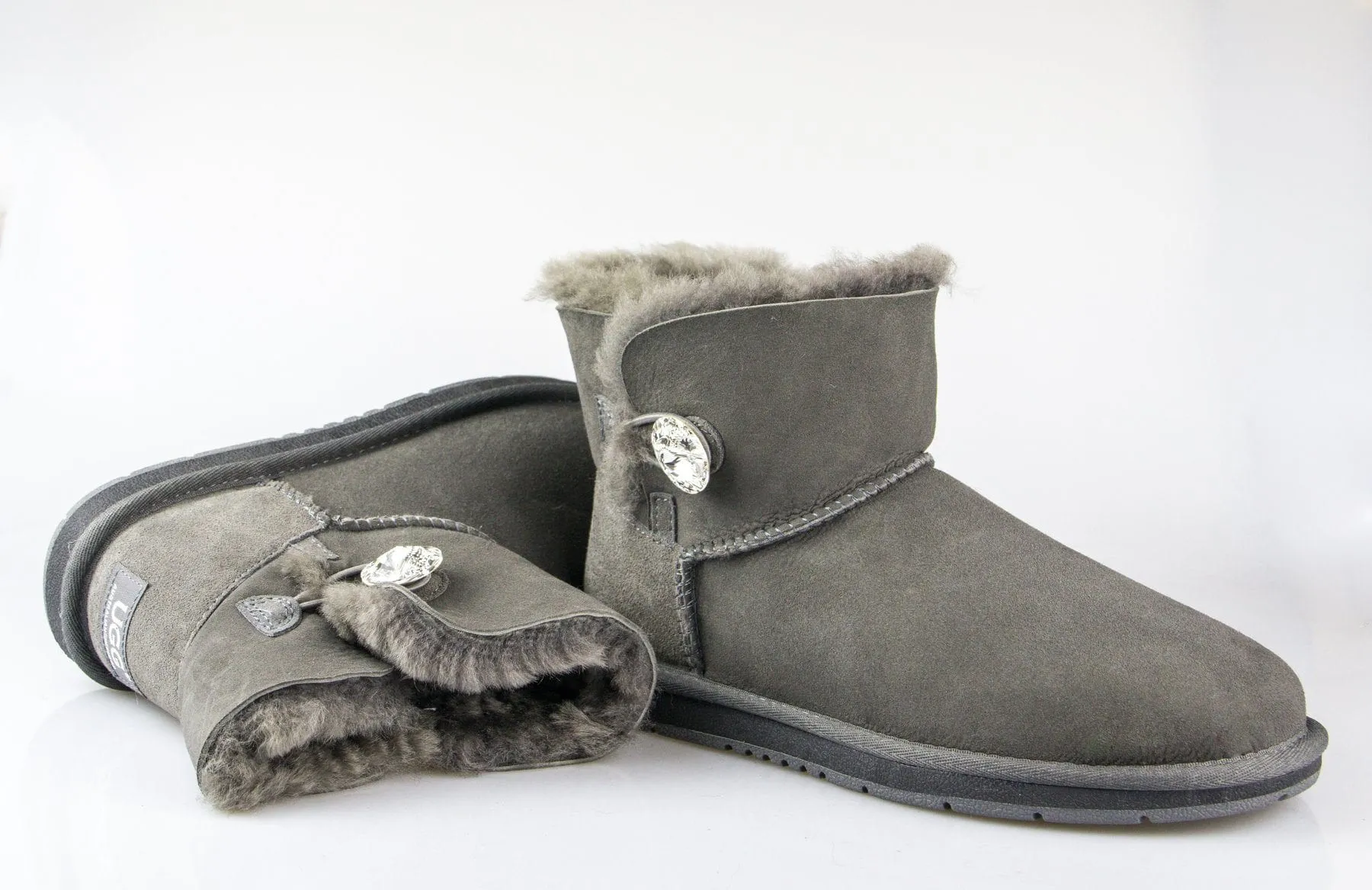 Australian Premium Double Face Sheepskin Mini Crystal Button Boots