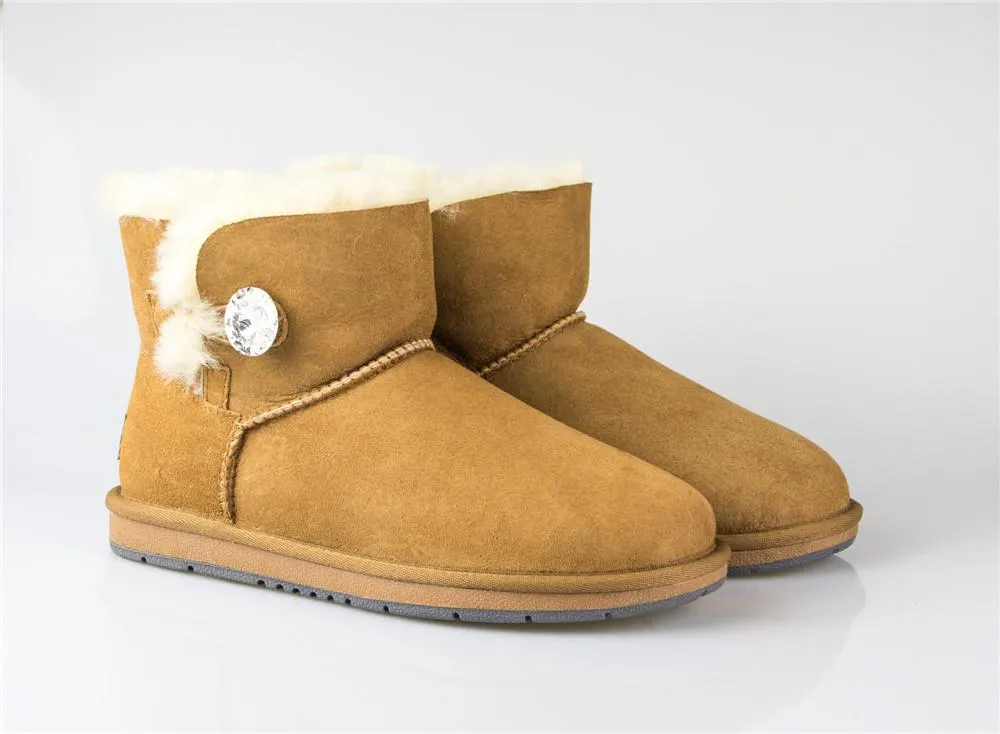 Australian Premium Double Face Sheepskin Mini Crystal Button Boots