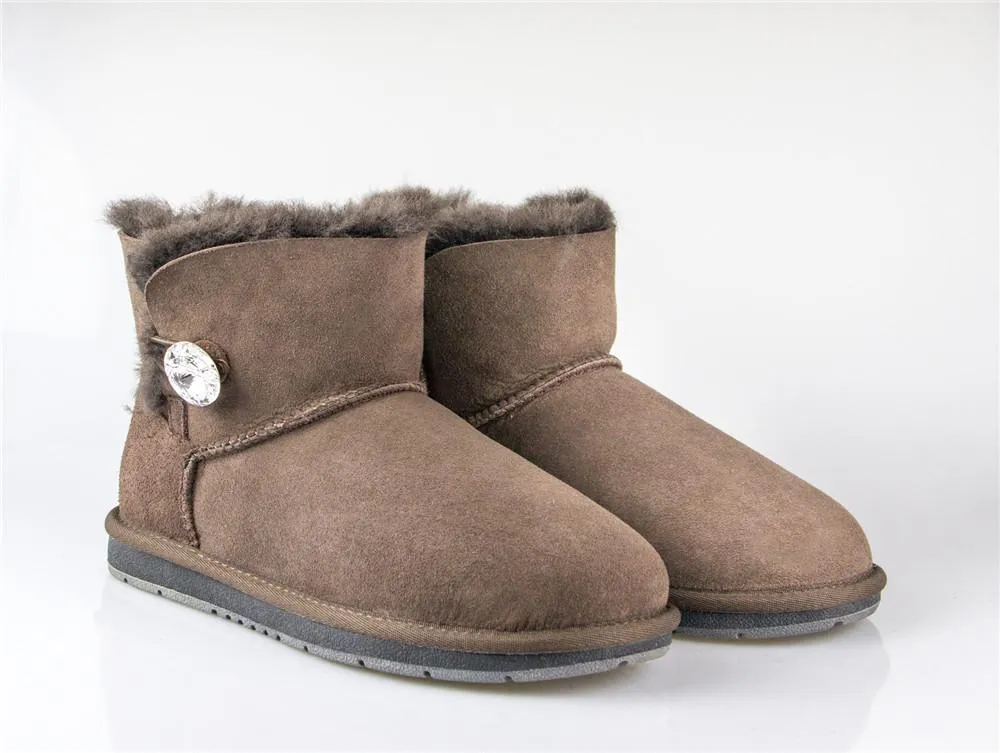 Australian Premium Double Face Sheepskin Mini Crystal Button Boots