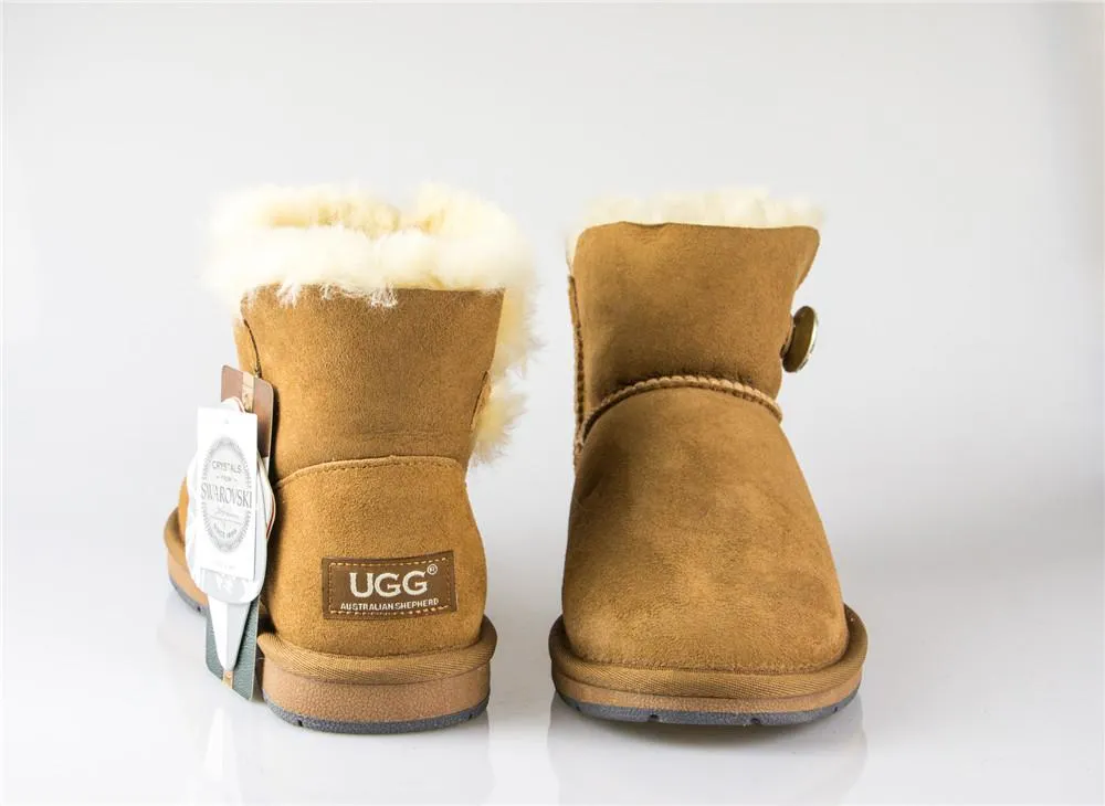 Australian Premium Double Face Sheepskin Mini Crystal Button Boots