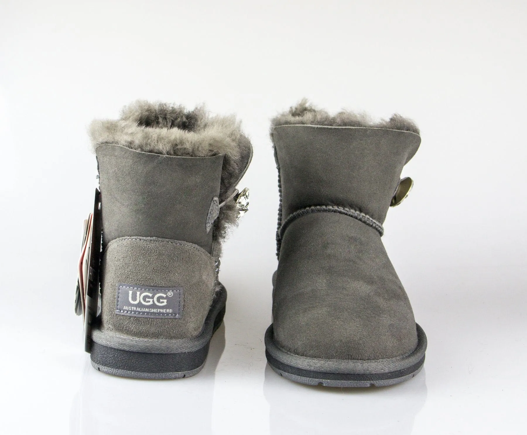 Australian Premium Double Face Sheepskin Mini Crystal Button Boots