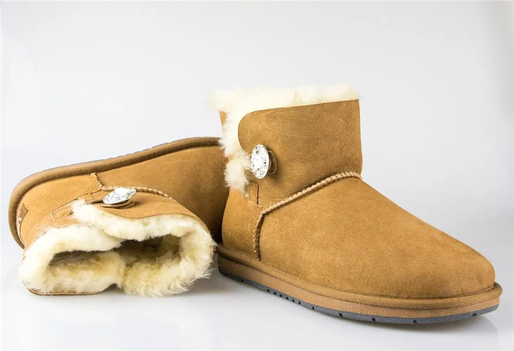 Australian Premium Double Face Sheepskin Mini Crystal Button Boots