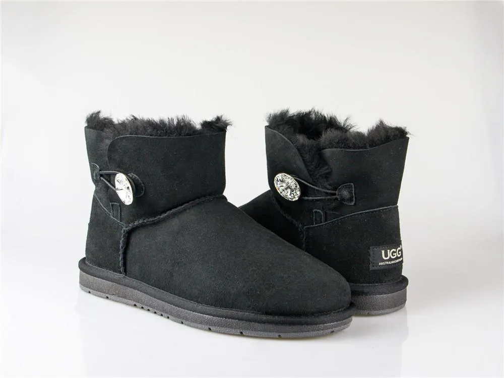 Australian Premium Double Face Sheepskin Mini Crystal Button Boots