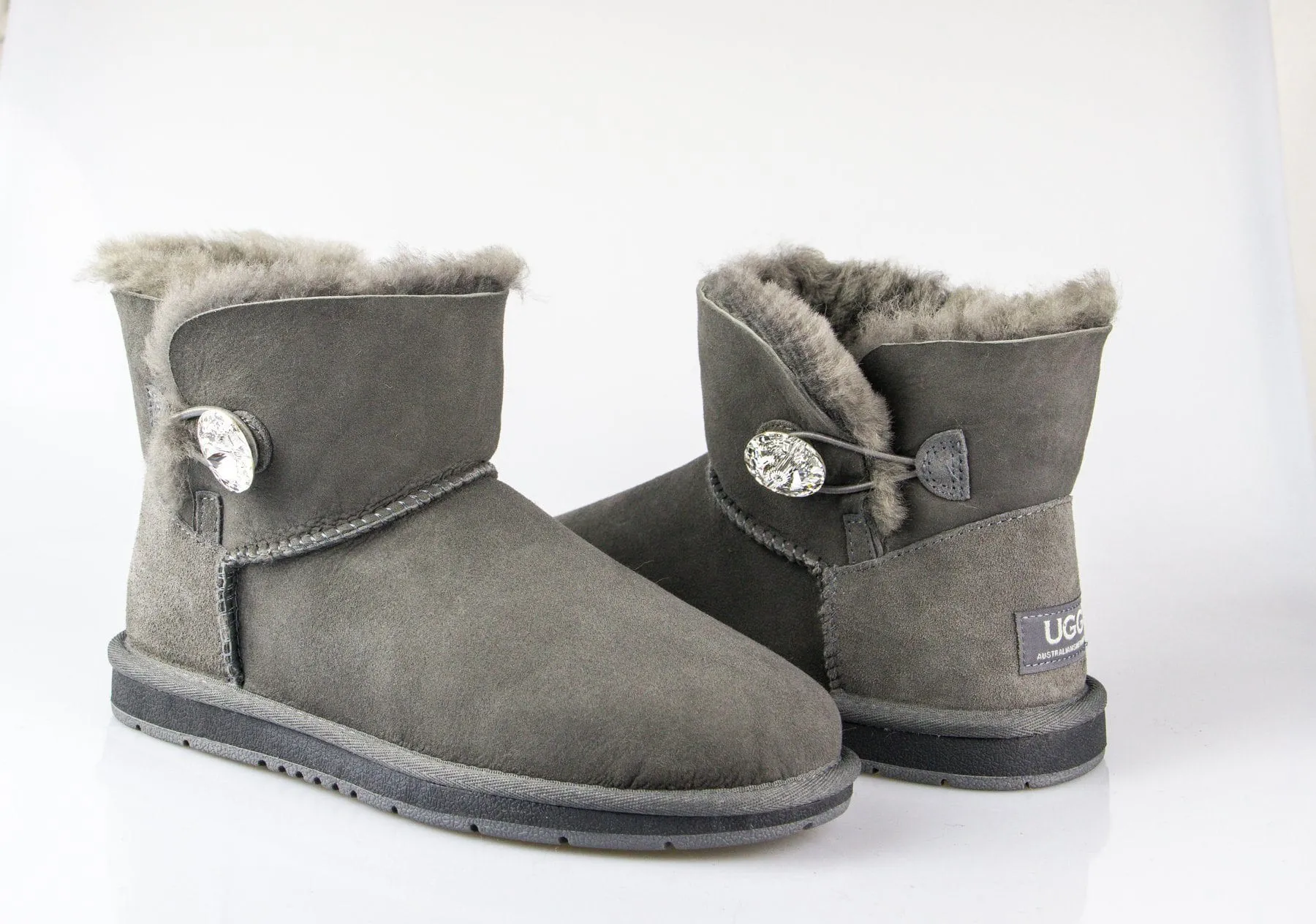 Australian Premium Double Face Sheepskin Mini Crystal Button Boots