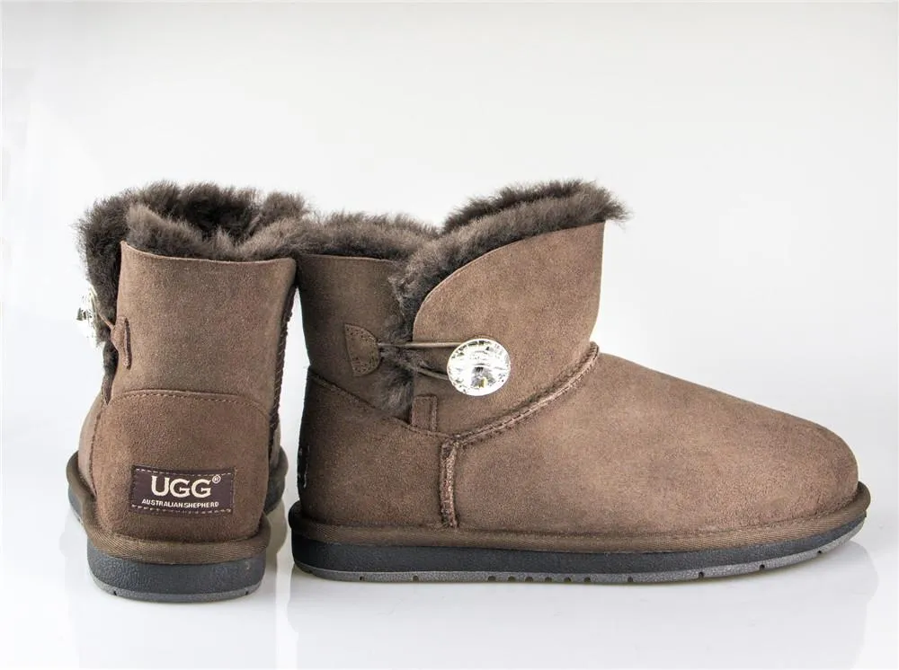 Australian Premium Double Face Sheepskin Mini Crystal Button Boots