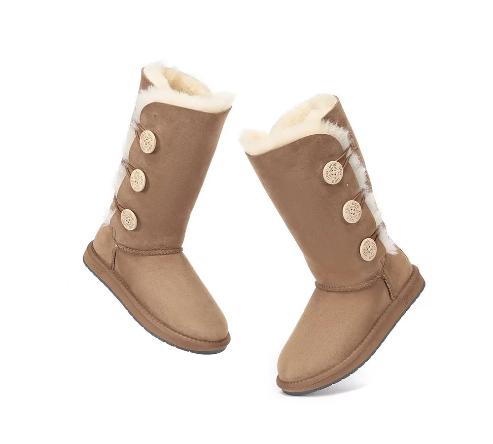 Australian Premium Double Face Sheepskin Tall Triple Button Water Resistant Boots