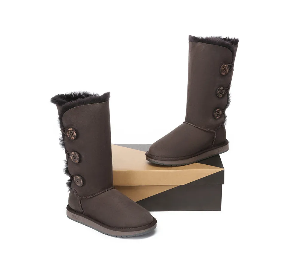 Australian Premium Double Face Sheepskin Tall Triple Button Water Resistant Boots