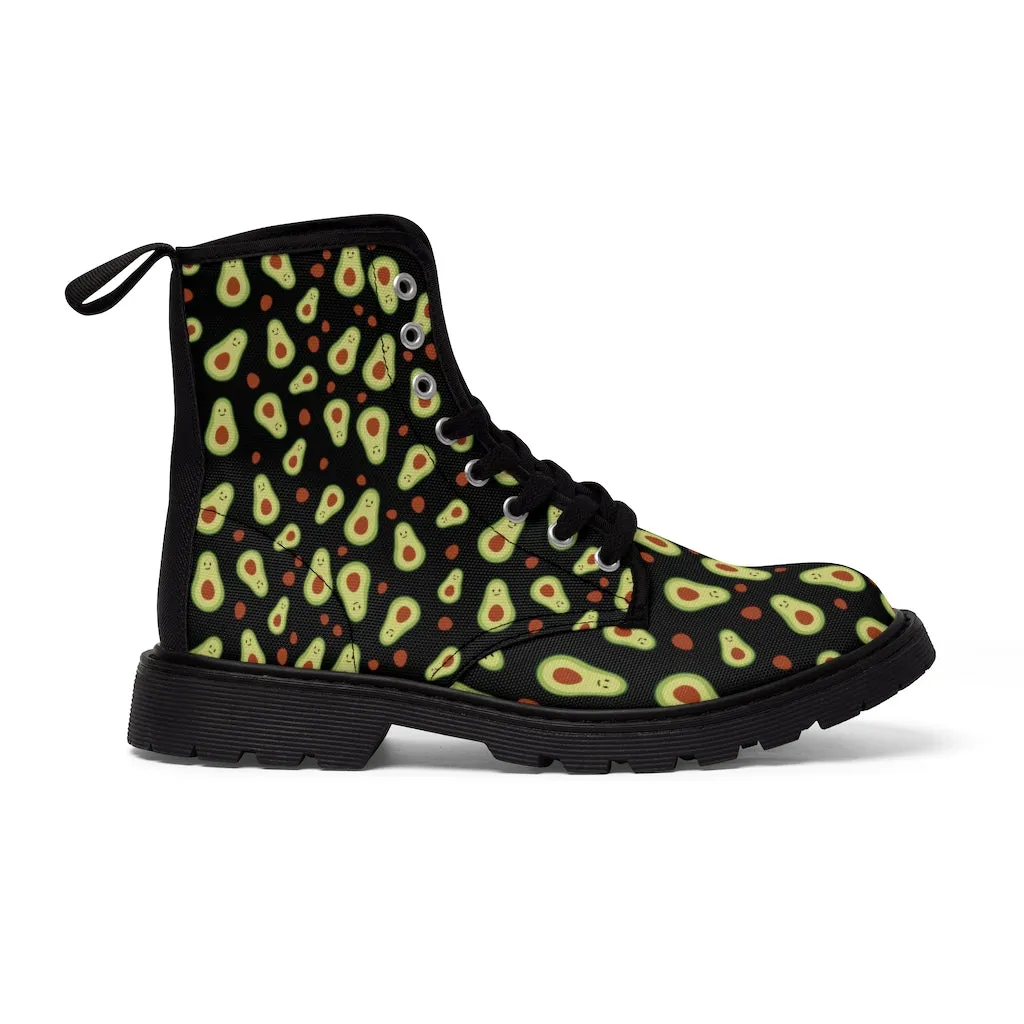 Avocado Women's Canvas Boots, Black Winter Hiking Designer Boots For Vegan Loving Ladies