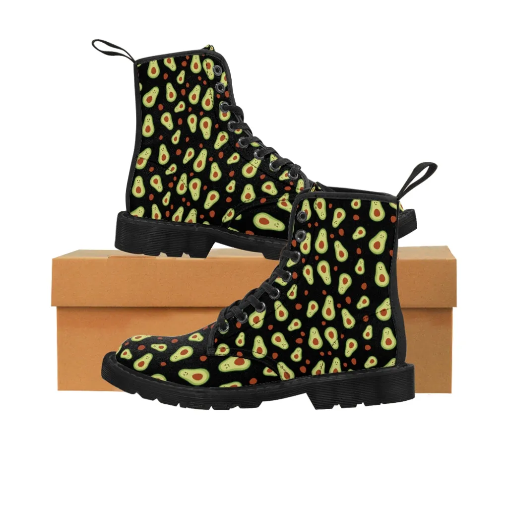 Avocado Women's Canvas Boots, Black Winter Hiking Designer Boots For Vegan Loving Ladies