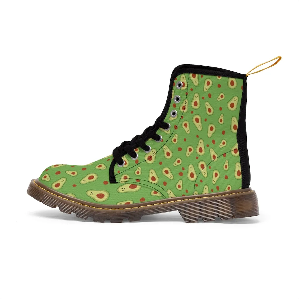 Avocado Women's Canvas Boots, Green Hiking Combat Winter Boots For Vegan Loving Ladies