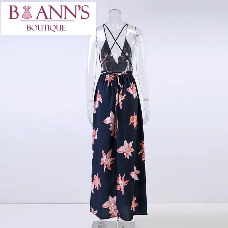 BACKLESS FLORAL MAXI DRESS