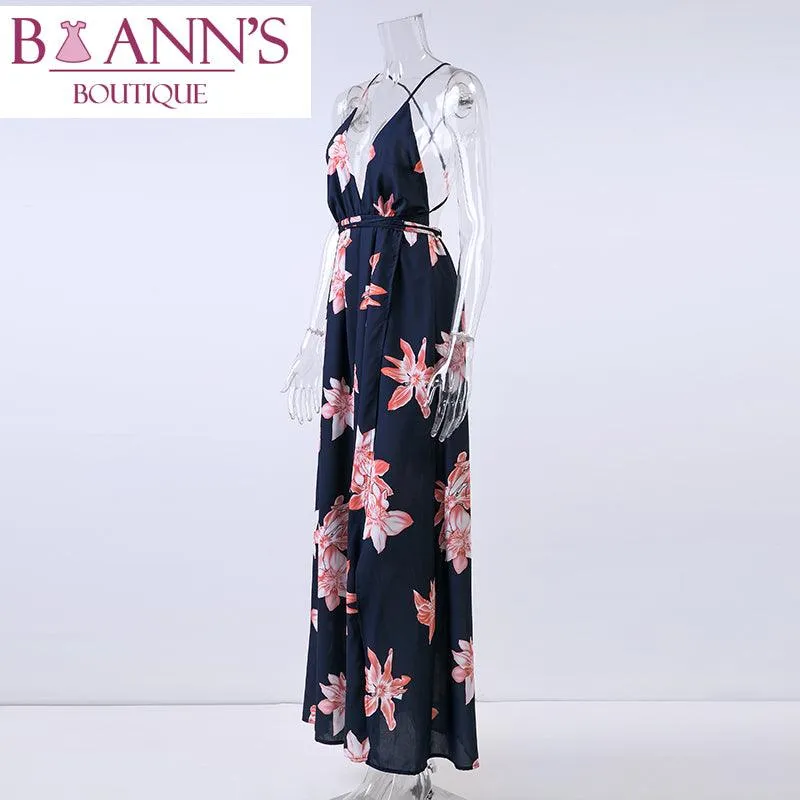 BACKLESS FLORAL MAXI DRESS