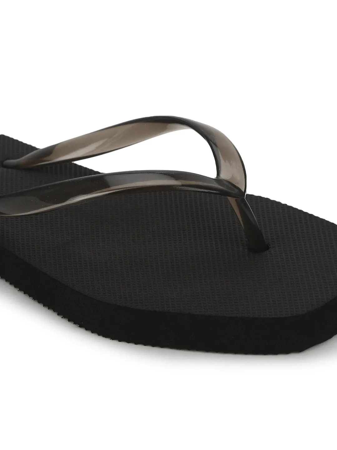 Black EVA Flip Flops With Square Front