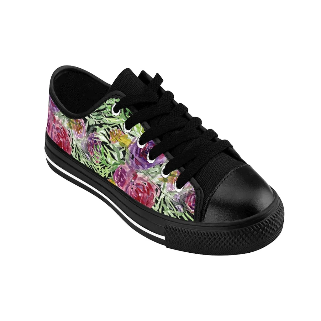 Black Floral Rose Women's Sneakers, Flower Print Best Tennis Casual Shoes For Women (US Size: 6-12)