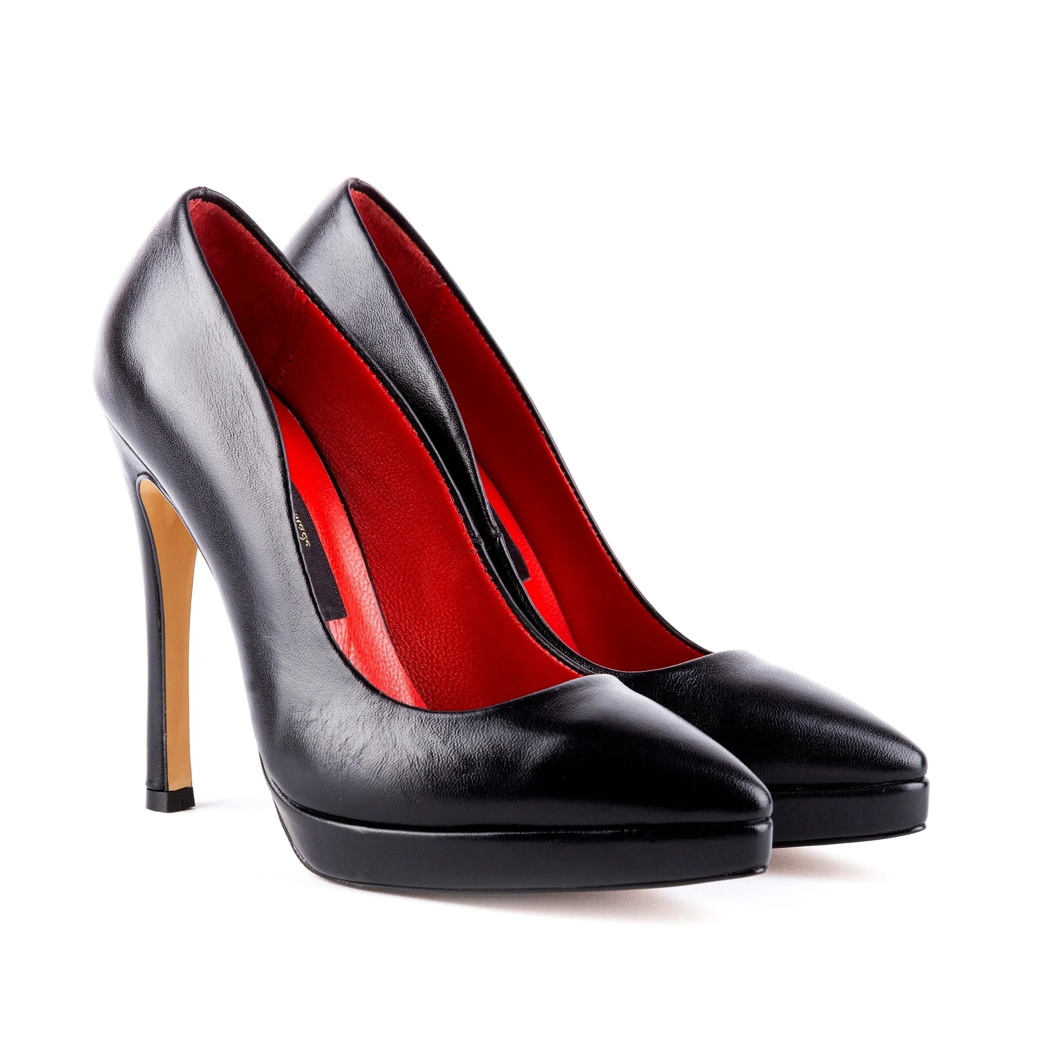 Black Genuine Leather Pointy Toe Stilettos