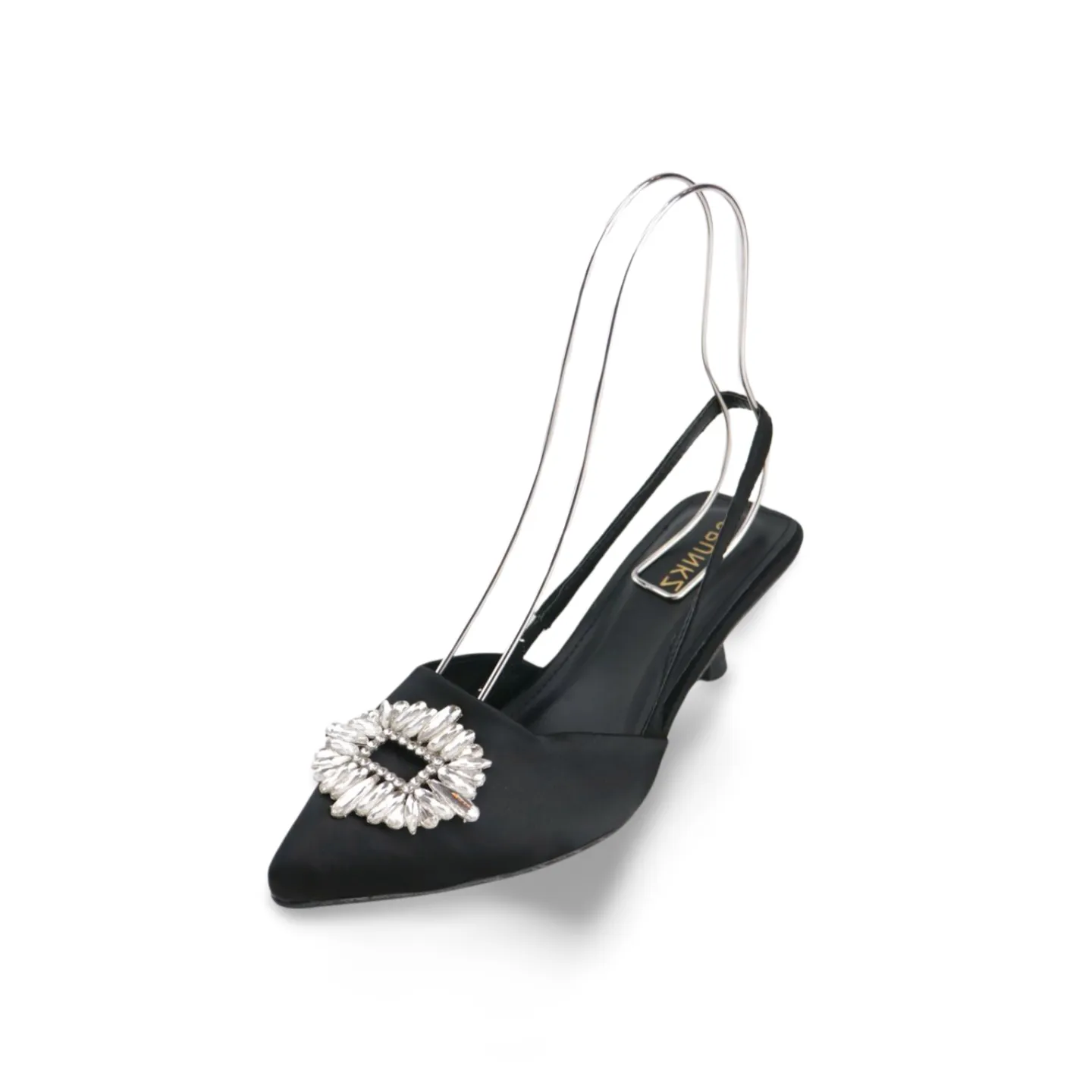 Black Satin Rhinestone Buckle Stiletto Heels - Elegant and Dazzling for Any Occasion