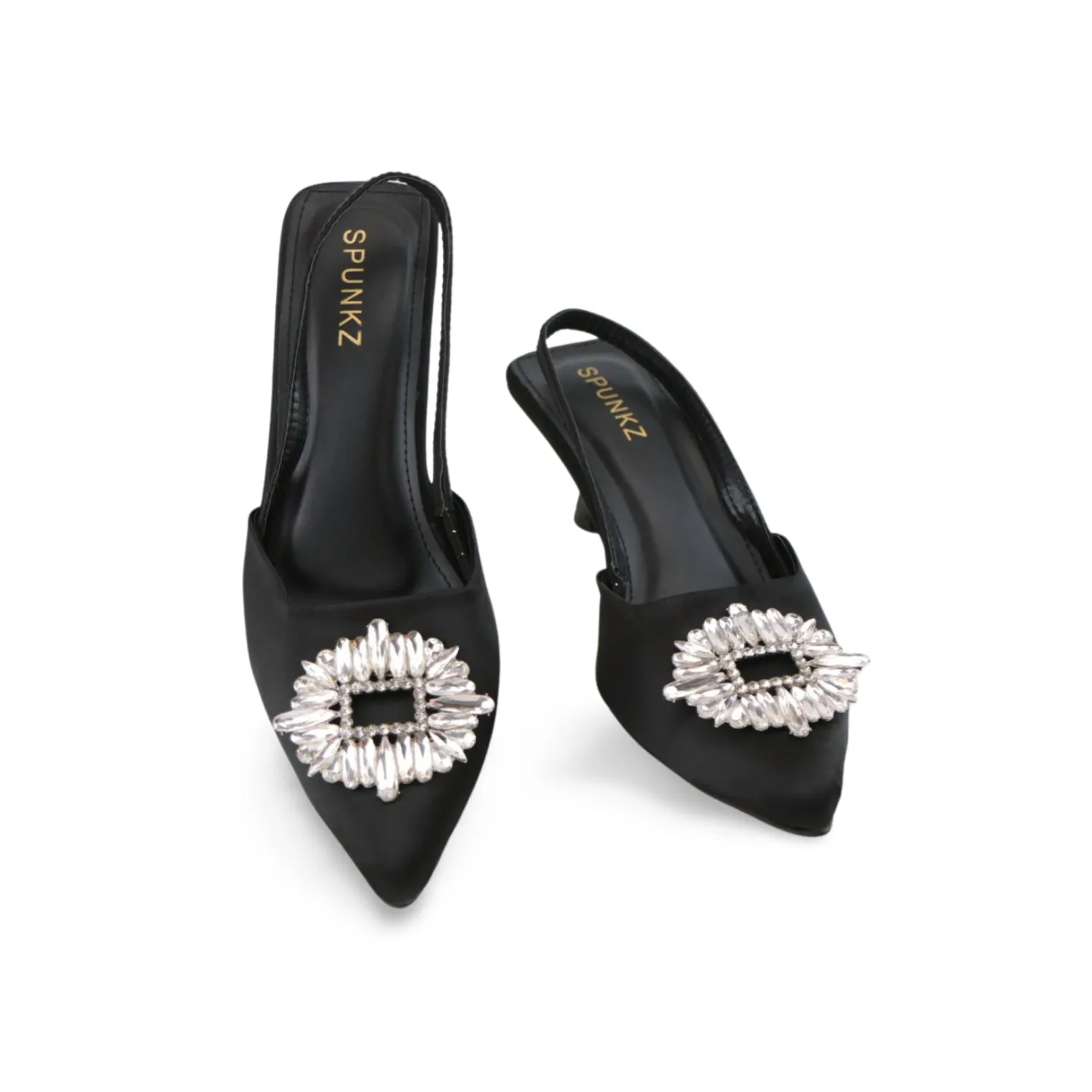 Black Satin Rhinestone Buckle Stiletto Heels - Elegant and Dazzling for Any Occasion