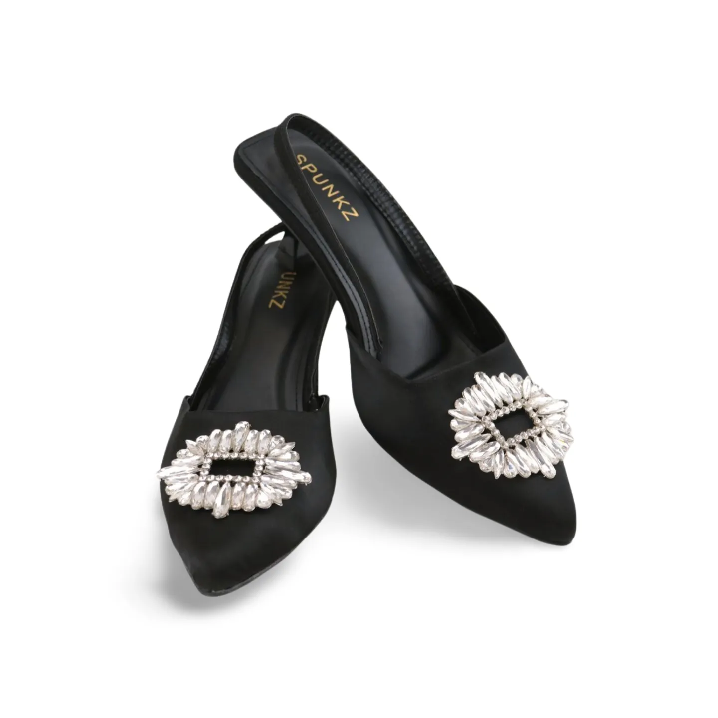 Black Satin Rhinestone Buckle Stiletto Heels - Elegant and Dazzling for Any Occasion