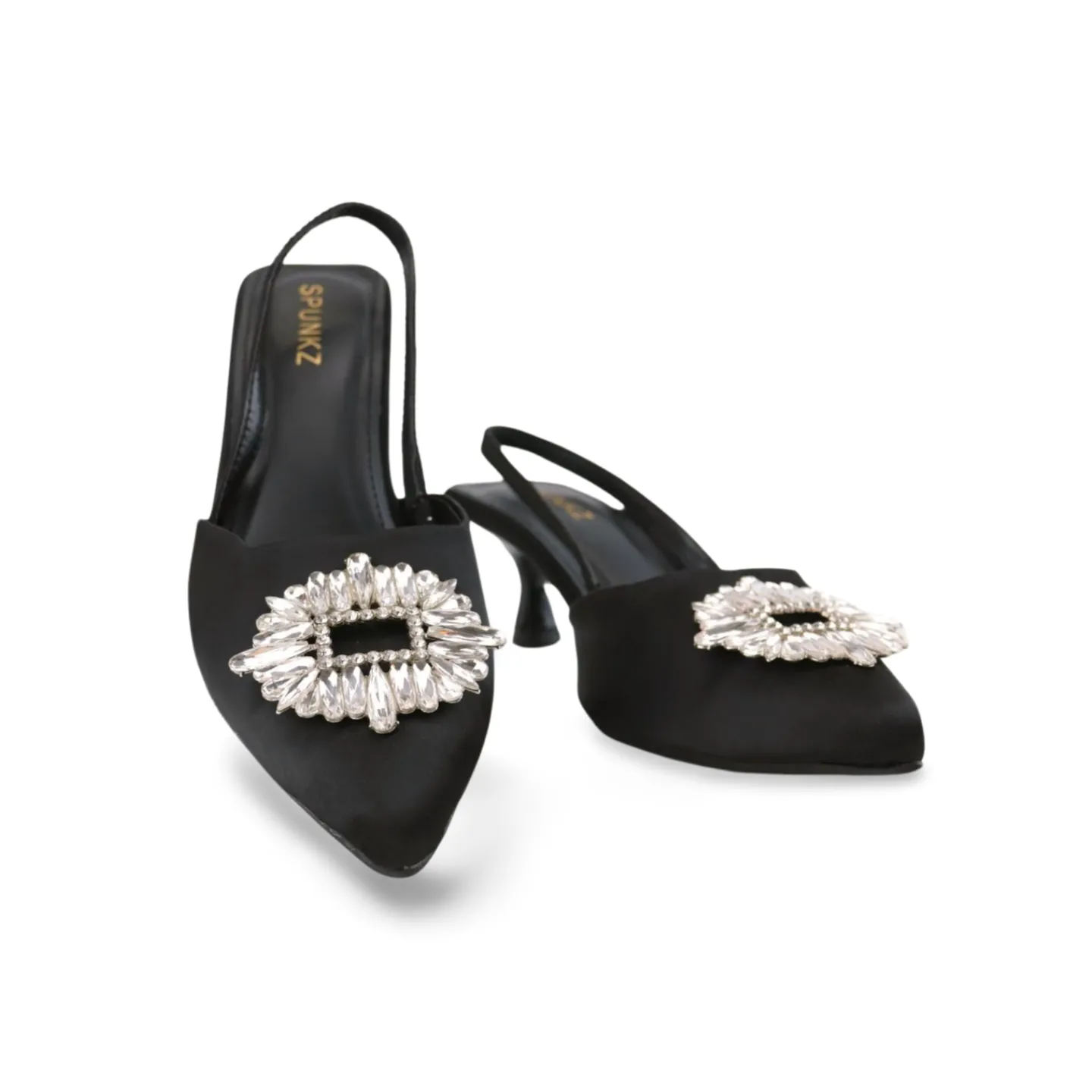 Black Satin Rhinestone Buckle Stiletto Heels - Elegant and Dazzling for Any Occasion