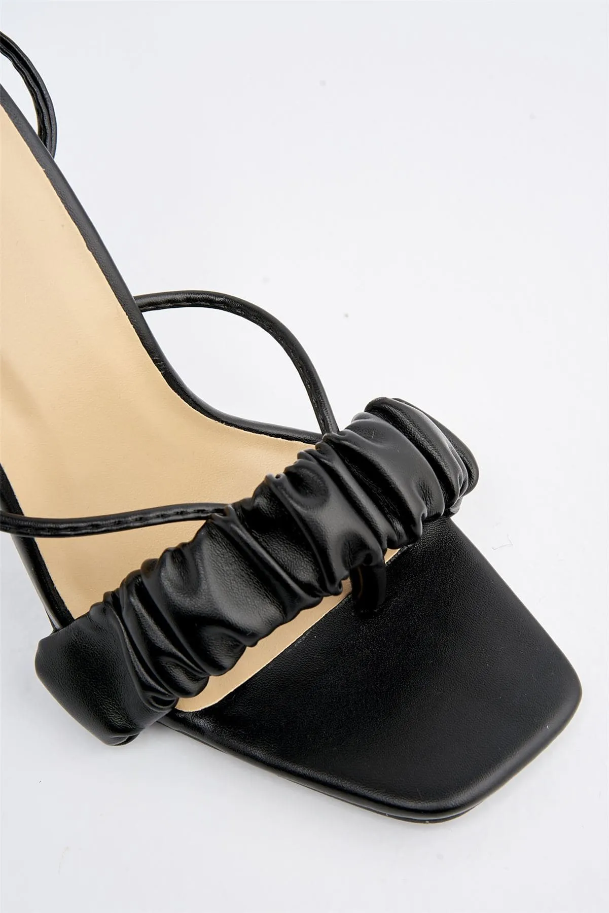 Coco Ruched Band Lace-up Heels in Black