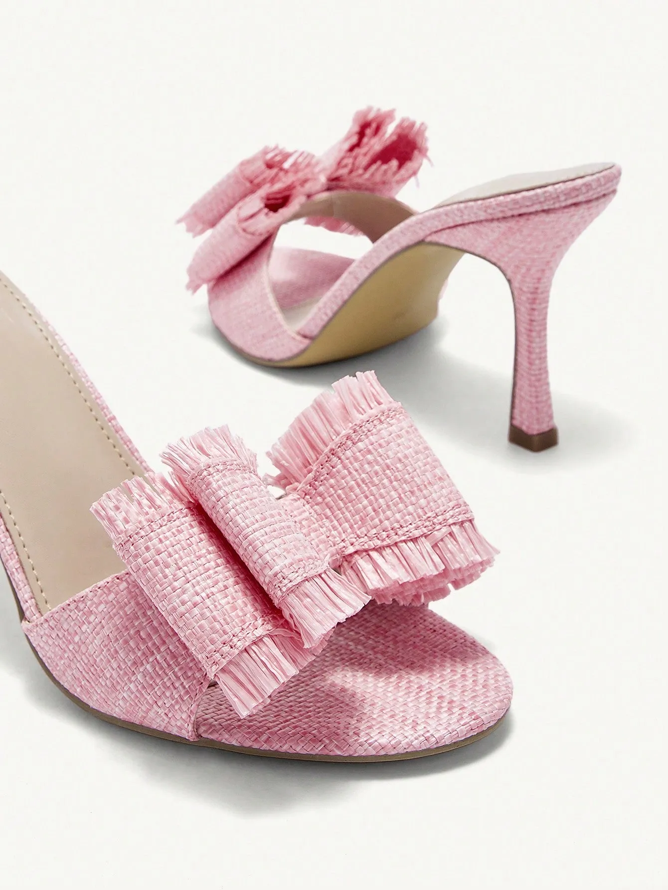 CUCCOO CHICEST Round-Toe Thin High-Heeled Outdoor Pink Weaved Bowknot Fashionable And Simple Pink Women's Sandals