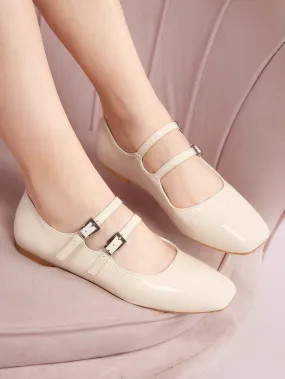 CUCCOO DOLLMOD Women Shoes Fashion Square Toe Solid White Comfortable Flat Shoes For Summer Vacation Shoes Summer Sale