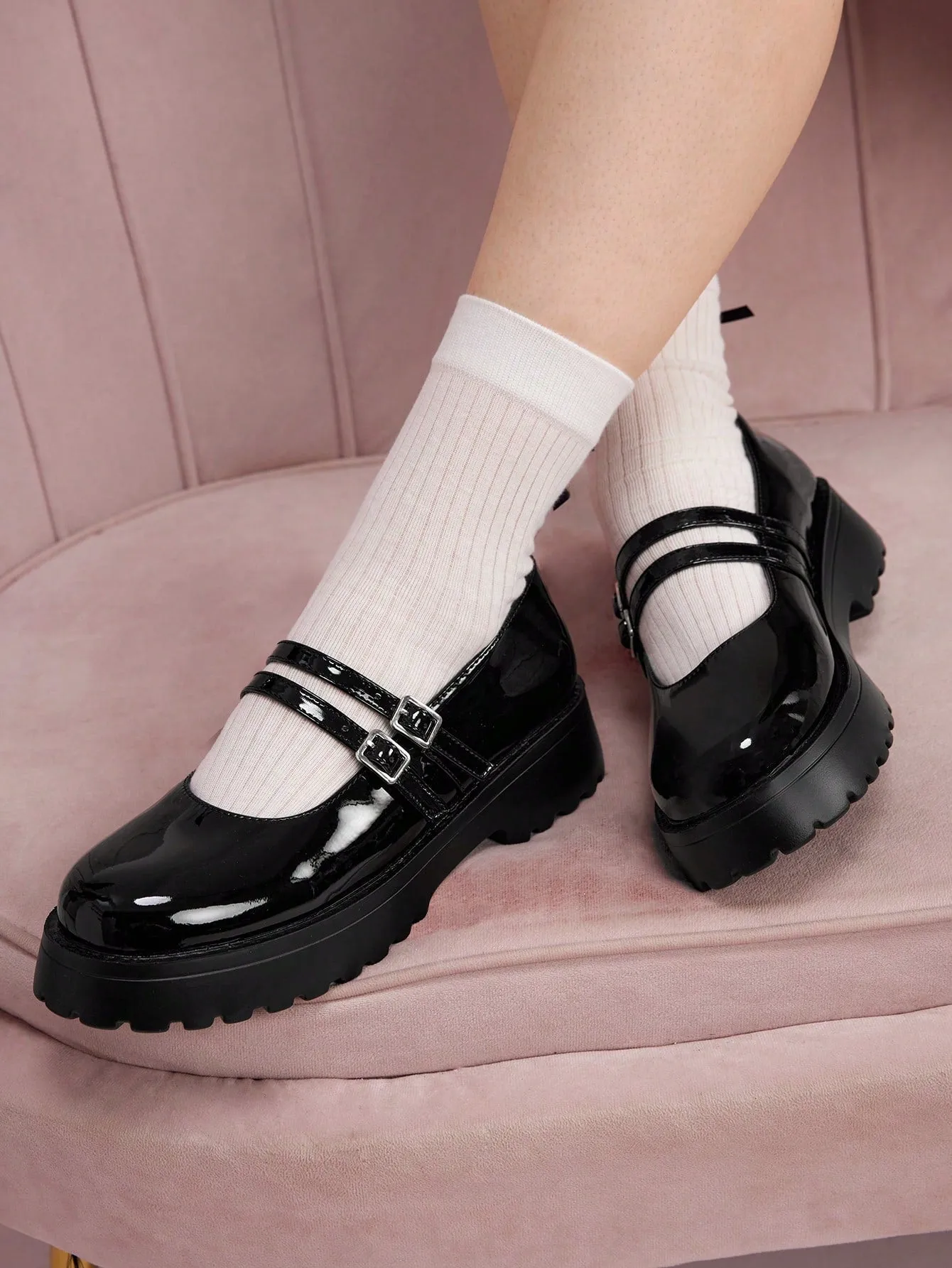 CUCCOO DOLLMOD Women Shoes Round Toe Buckle Decor Flatform Black Versatile Mary Jane Shoes Vacation Shoes Summer Sale