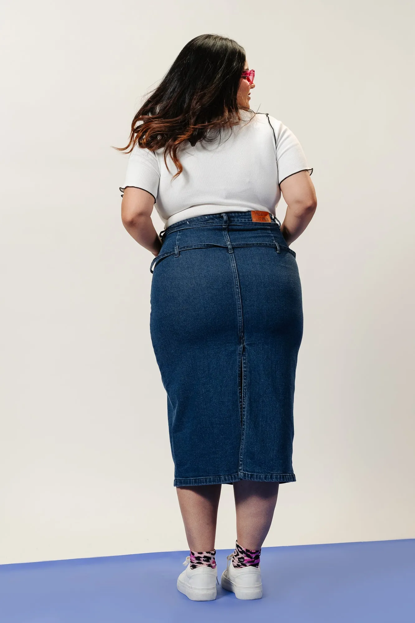 Curve Front Drawstring Indigo Skirt