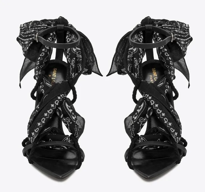 'Dallas' Bandana Sandals in Leather and Suede, Black