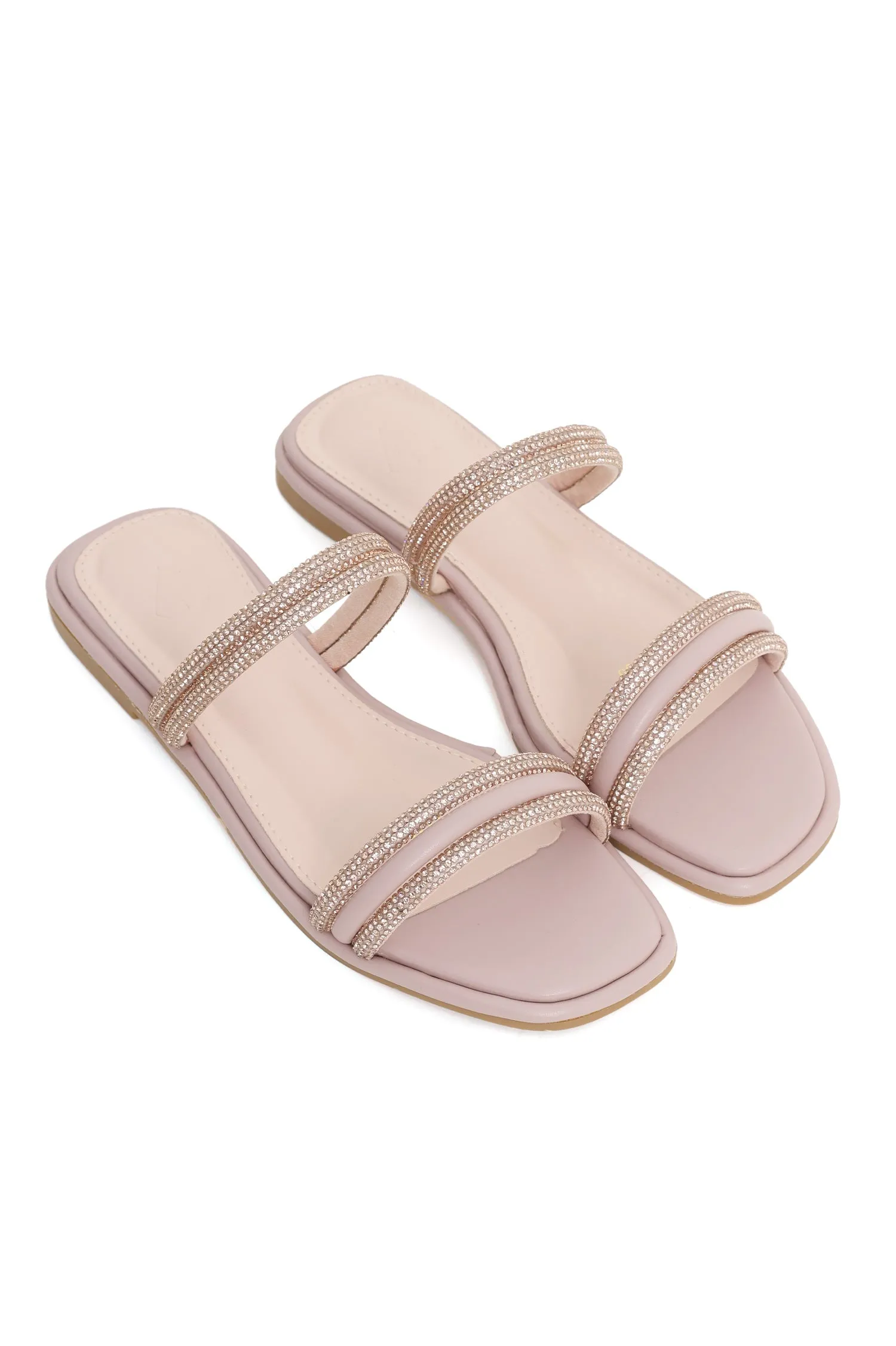 DIAMANTE STRAP FLATS-NUDE