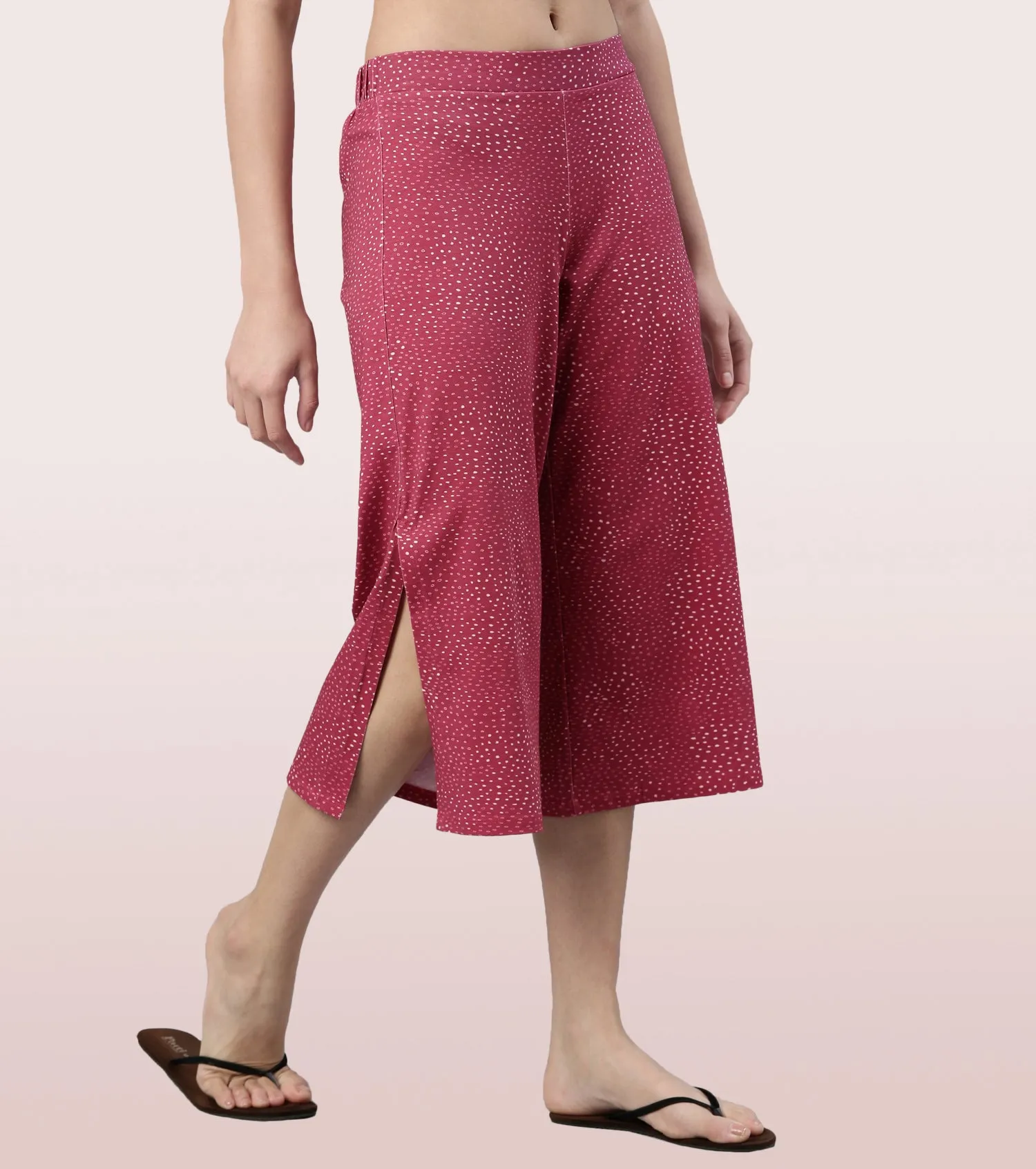 Enamor Culotte Pants For Women | Crop Length Culottes With Smart Side Slits | Black Pixie Aop