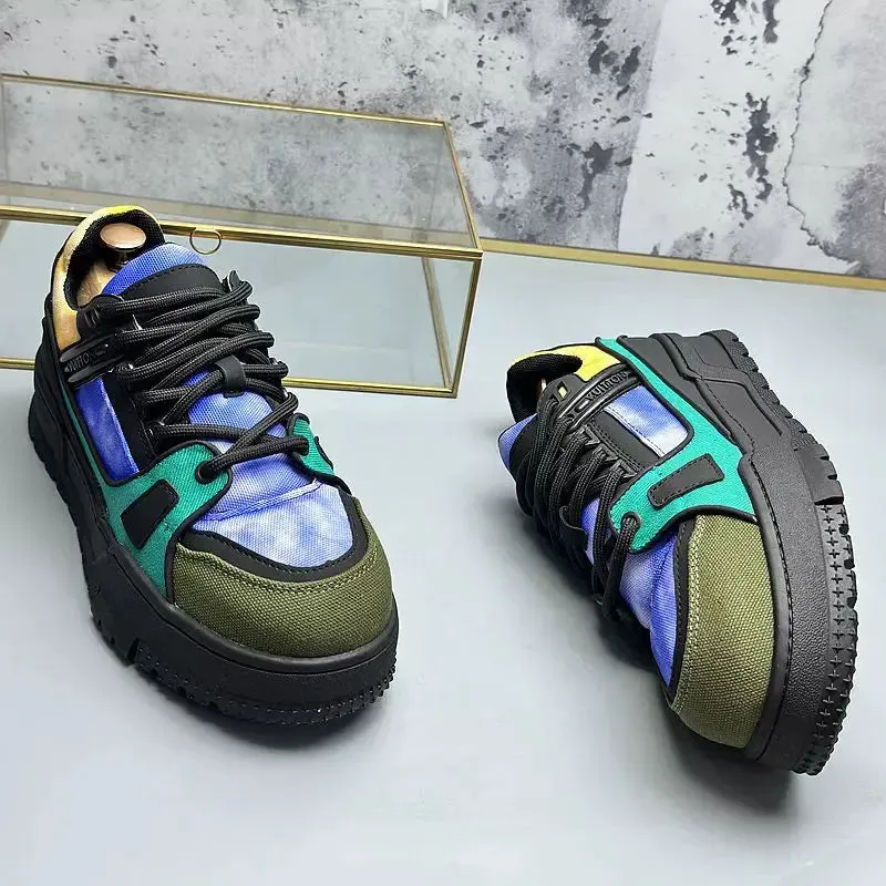 European Station 2024 New Arrival Canvas Shoes Retro Color Matching Fashionable All-Match Casual Shoes Accessible Luxury Stylish Platform Height Increasing Shoes