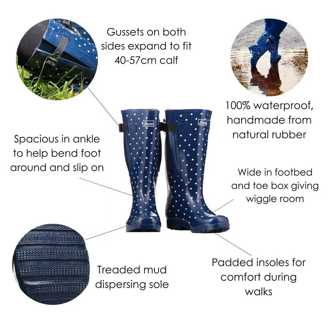 Extra Wide Calf Purple Wellies - Wide in Foot & Ankle - up to 57cm Calf