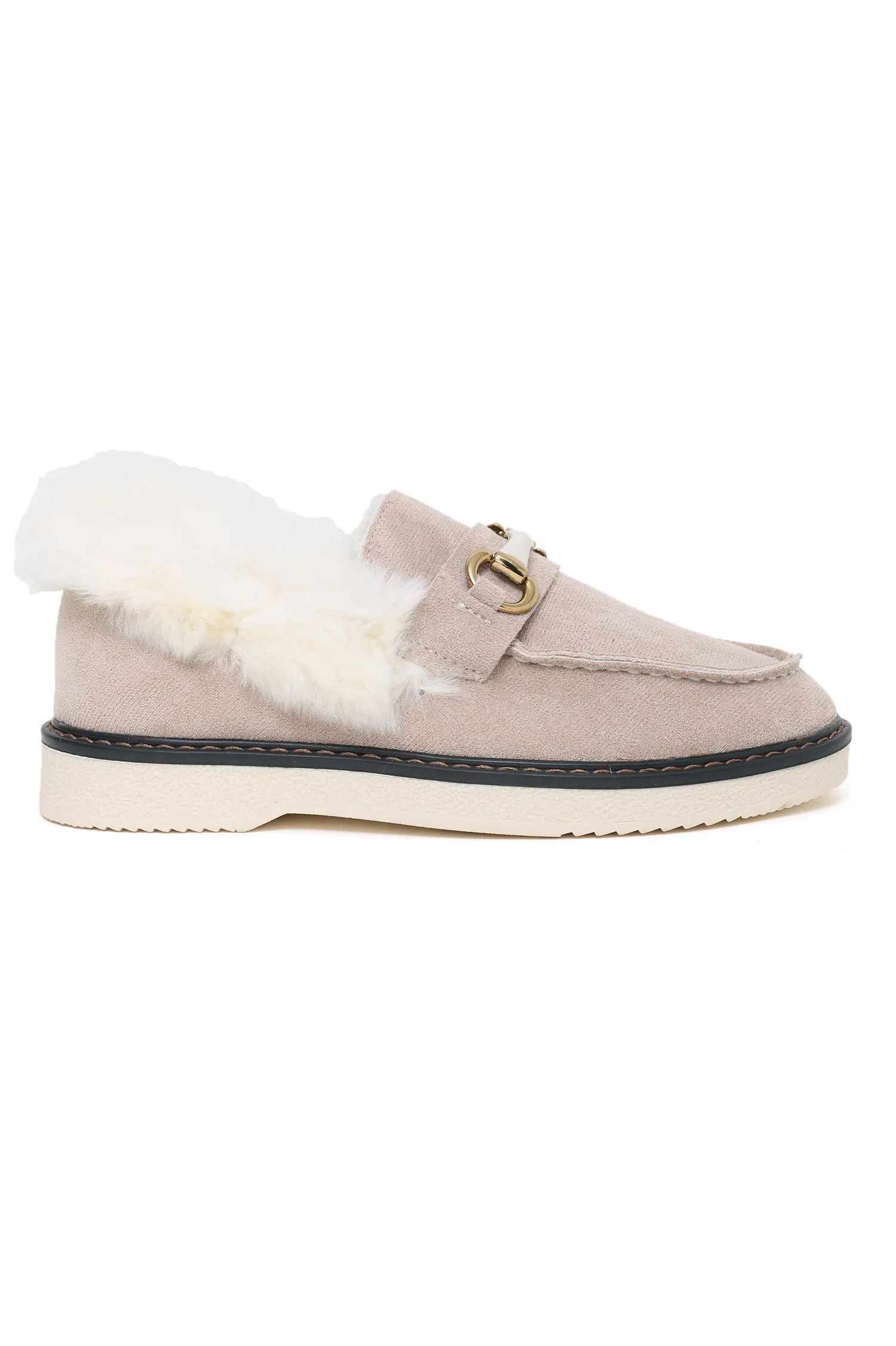 FUR SLIPONS-BEIGE