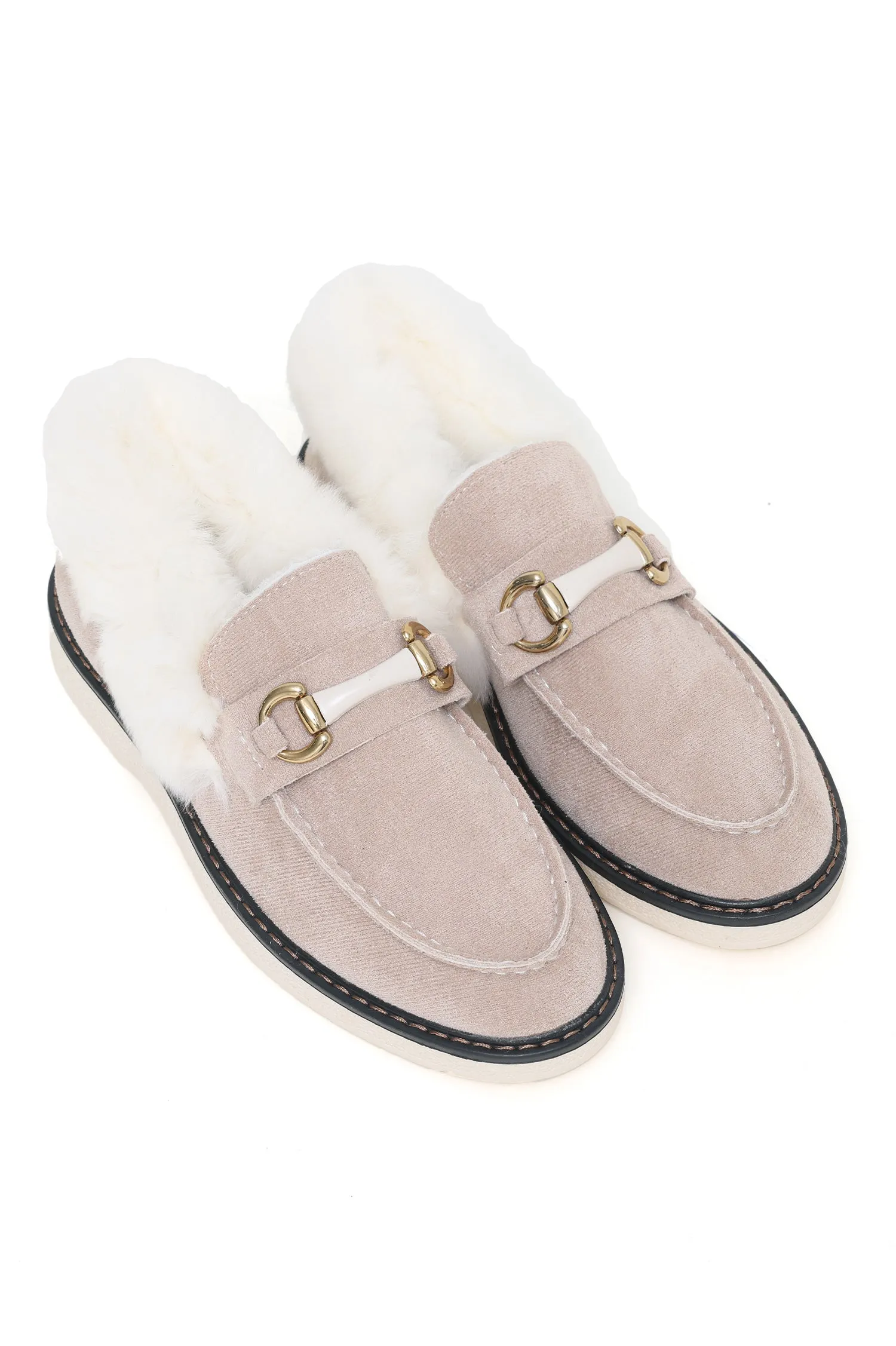 FUR SLIPONS-BEIGE