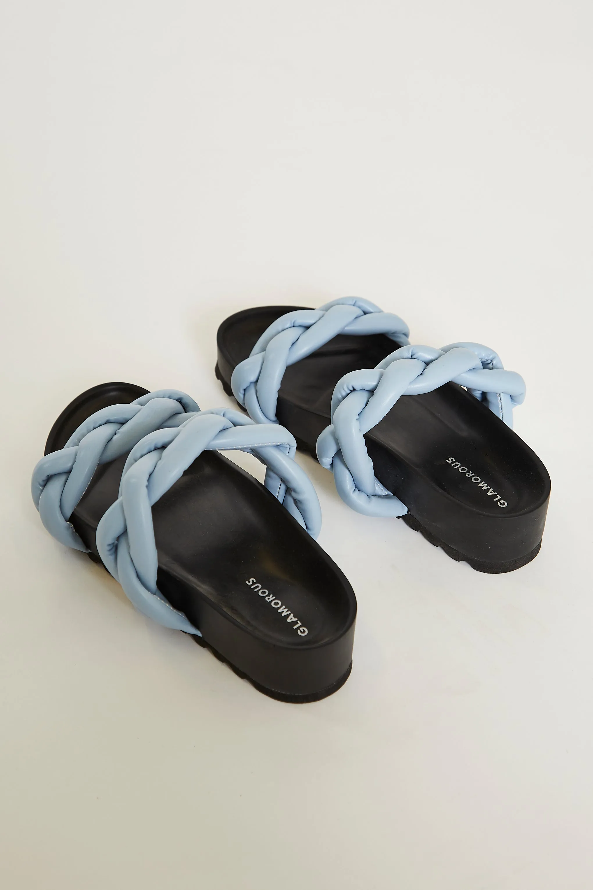 Glamorous Blue Plaited Double Strap Sandals