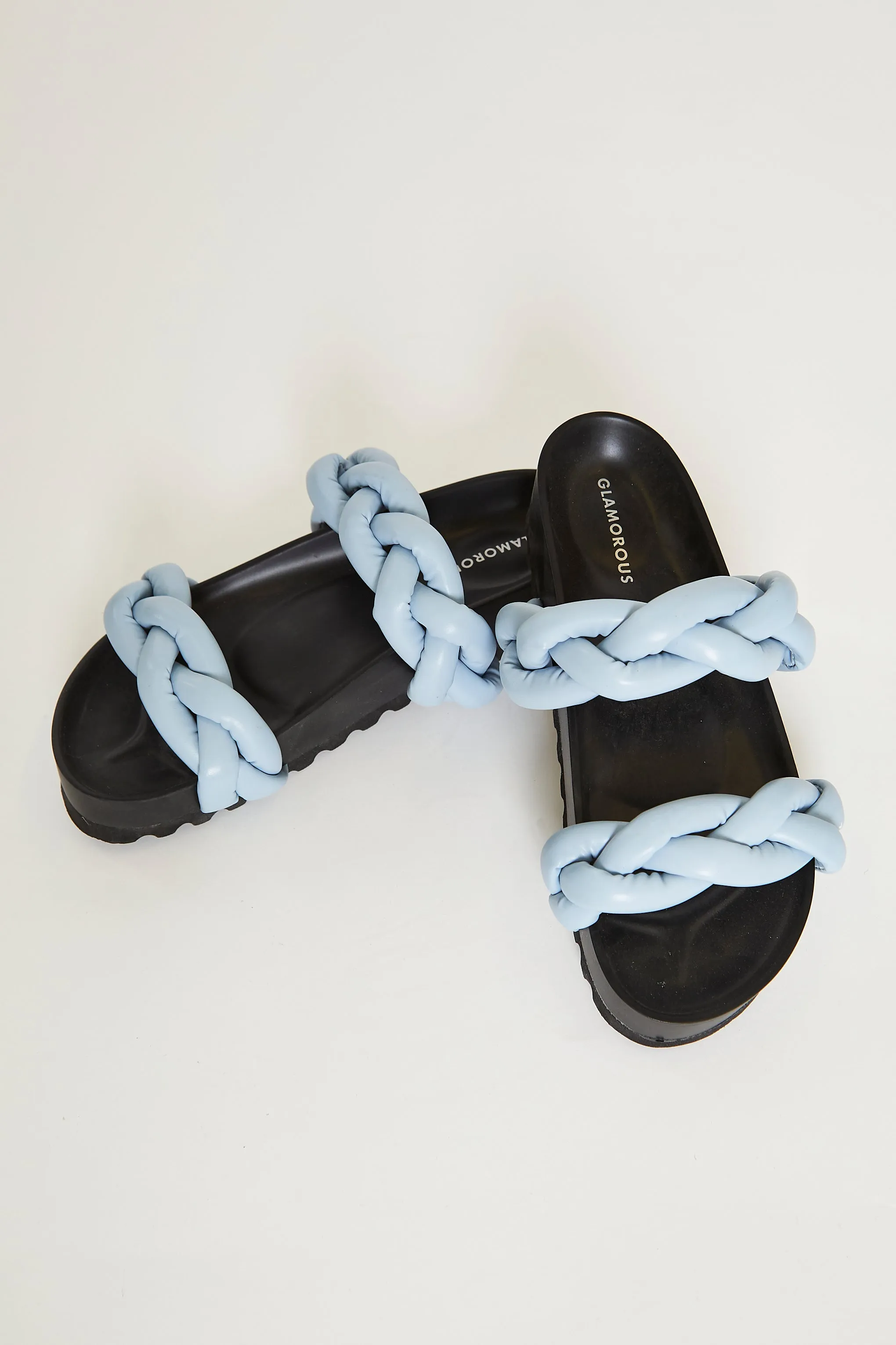 Glamorous Blue Plaited Double Strap Sandals