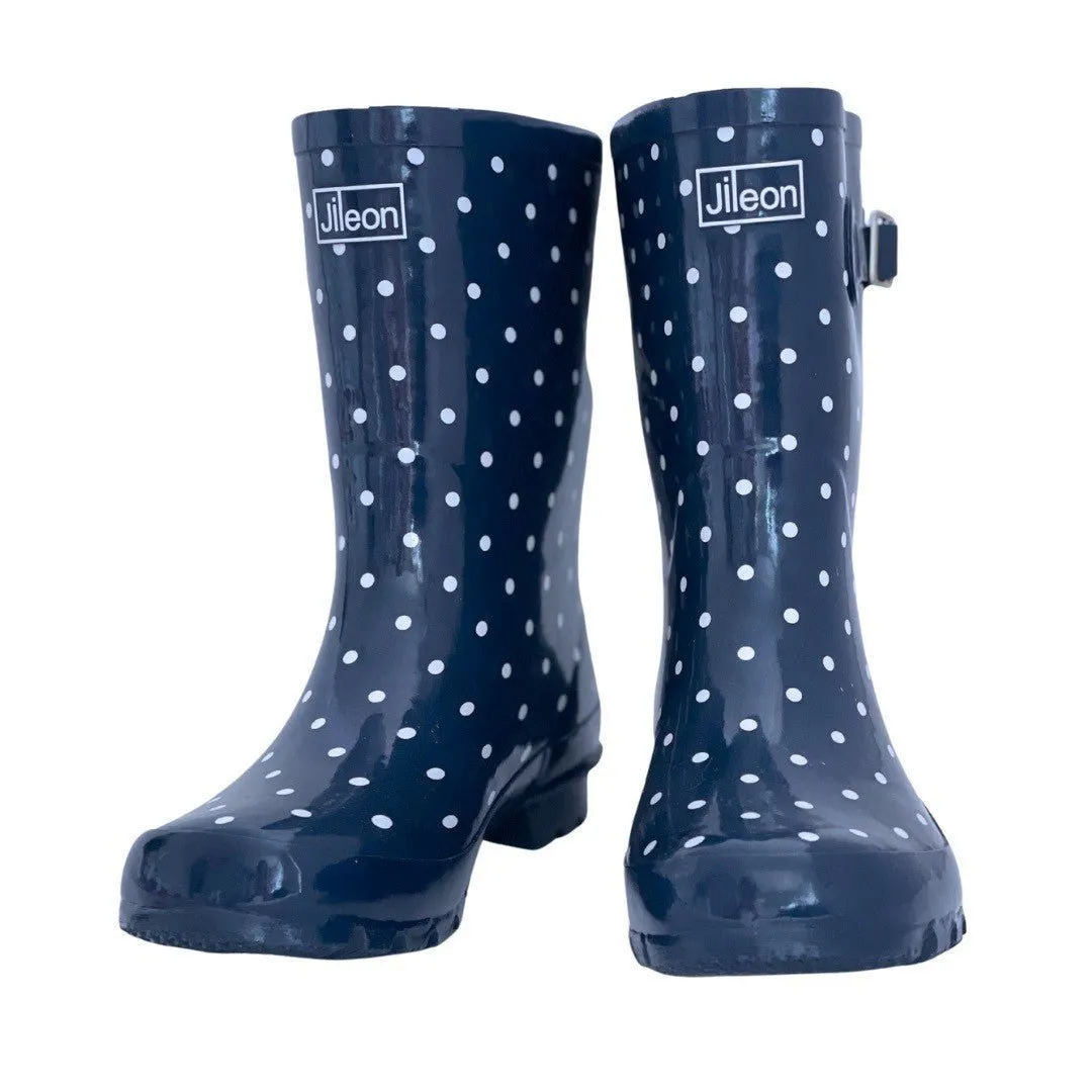 Half Height Navy Spot Wellies - Wide Foot & Ankle